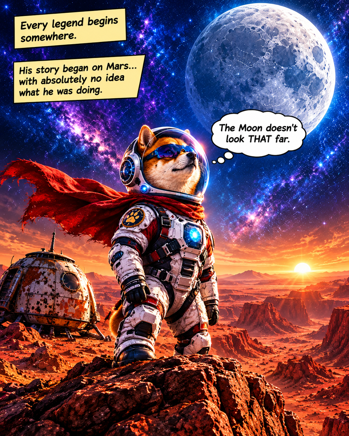 Episode 01: Marsbound. Every legend begins somewhere. His story began on Mars⦠with absolutely no idea what he was doing. The Moon doesn't look THAT far.